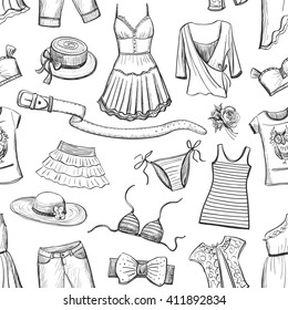 Seamless pattern of vector graphics summer clothing . Isolated objects on a white background.