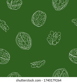 Seamless pattern. Vector graphics. Walnuts