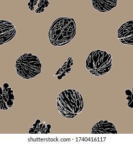 Seamless pattern. Vector graphics. Walnuts.