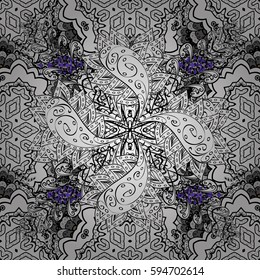 Seamless pattern. Vector gray floral ornament brocade textile and glass pattern. Gray with floral pattern. Violet background with gray elements.