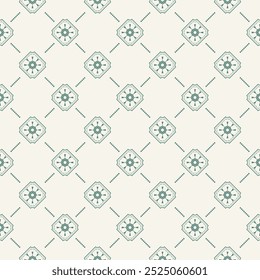 Seamless Pattern Vector Green Embroidery Ornament on Beige Background, round, square, circle design for Decoration, Background, Backdrop, branding, Silk, Cotton, Carpet, Rug, Wallpaper, Asian Motif.