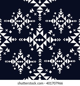 Seamless Pattern Vector grunge monochrome decorative ethnic pattern. American indian motifs. Background with black aztec tribal ornament.