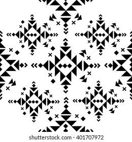 Seamless Pattern  Vector grunge monochrome decorative ethnic pattern. American indian motifs. Background with black aztec tribal ornament.