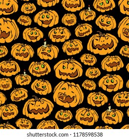 Seamless pattern vector with Halloween pumpkins.