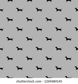 Seamless pattern of vector hand drawn doodle illustration of badger dog silhouette on solid grey background. Product surface design clothes textile fabric prints bed linen pillows gift wrapping paper