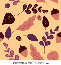 Seamless pattern, vector hand drawn illustrations. Autumn background. For apparel editorial design, cards, gift wrapping paper, decor
