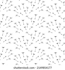 Seamless pattern with vector hand drawn dandelion drawings on a white isolated background. The style is flat, cartoon. Design of postcards, menus, printing on fabric, covers