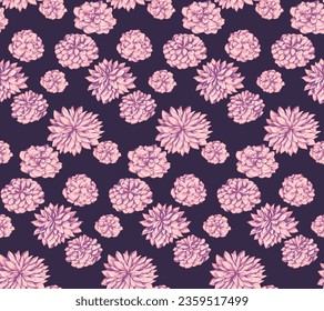 Seamless pattern with vector hand drawn  abstract flowers peonies, dahlies. Ditsy flowers. Template for design, textile, fashion, print, surface design, paper, cover, fabric, interior decor, wallpaper