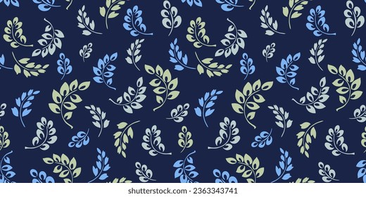Seamless  pattern with vector hand drawn leaves branches. Template for design  cover, fabric, interior decor, textile, wallpaper, surface design, label, packaging.