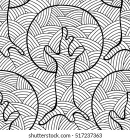 Seamless pattern, vector hand drawn repeating illustration, decorative ornamental stylized endless trees. Black and white astract seamles graphic illustration. Artistic line drawing silhouette. 