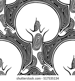 Seamless pattern, vector hand drawn repeating illustration, decorative ornamental stylized endless trees. Black and white abstract seamles graphic illustration. Artistic line drawing silhouette