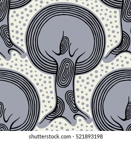 Seamless pattern, vector hand drawn repeating illustration, decorative ornamental stylized endless trees. Blue,white abstract background, seamles graphic illustration. Artistic line drawing silhouette