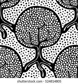 Seamless pattern, vector hand drawn repeating illustration, decorative ornamental stylized endless trees. Black and white astract seamles graphic illustration. Artistic line drawing silhouette