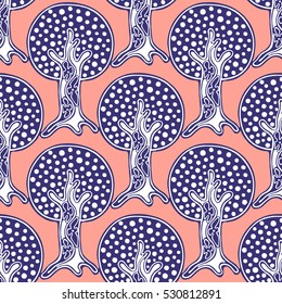 Seamless pattern, vector hand drawn repeating illustration, decorative ornamental stylized endless trees Colorful abstract background, seamles graphic illustration Artistic line drawing silhouette..