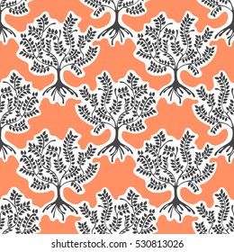 Seamless pattern, vector hand drawn repeating illustration, decorative ornamental stylized endless trees Colorful abstract background, seamles graphic illustration Artistic line drawing silhouette..