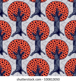 Seamless pattern, vector hand drawn repeating illustration, decorative ornamental stylized endless trees Colorful abstract background, seamles graphic illustration Artistic line drawing silhouette..