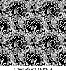 Seamless pattern, vector hand drawn repeating illustration, decorative ornamental stylized endless trees Black  white background abstract seamles graphic illustration Artistic line drawing silhouette.