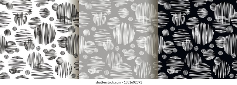 seamless pattern in a vector of hand-drawn circles. Bokeh in black and white graphics. Abstract pattern, balls on the background.