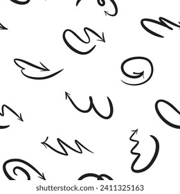Seamless pattern of vector handwritten various arrows pointing up, down and in other directions. Insulated, for wallpaper, fabric and other products