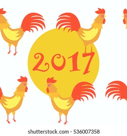 Seamless pattern vector happy new year Rooster 2017,  traditional element  design