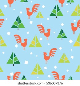 Seamless pattern vector happy new year Rooster 2017 