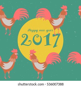 Seamless pattern vector happy new year Rooster 2017,  traditional element  design