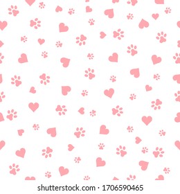 Seamless pattern vector with hearts and dog footprint. 