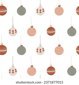 Seamless pattern of vector holiday Christmas decorations, hand drawn vector illustration
