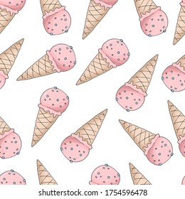 
Seamless pattern with vector ice cream isolated on a white background. Hand painted sweet summer dessert background perfect for textiles and scrapbooking.