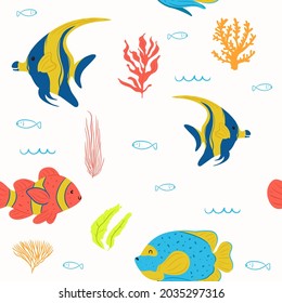 seamless pattern. vector Illustration about sea animals. line art and flat style. best for wallpapers, decorations, fabric, textile, digital printing, backgrounds, element, asset design, branding