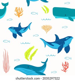 seamless pattern. vector Illustration about sea animals. line art and flat style. best for wallpapers, decorations, fabric, textile, digital printing, backgrounds, element, asset design, branding