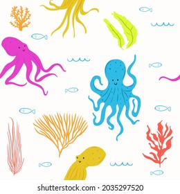seamless pattern. vector Illustration about sea animals. line art and flat style. best for wallpapers, decorations, fabric, digital printing, backgrounds, element, asset design, brand identity