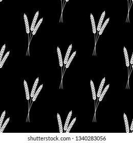 Seamless pattern. Vector illustration. Agriculture wheat Background vector icon Illustration design. White silhouette on black background.