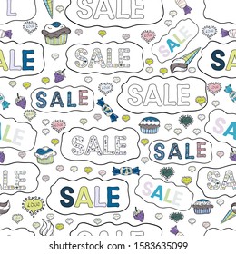 Seamless pattern. Vector illustration. Banner clearance sale. Illustration in white, black and neutral colors.