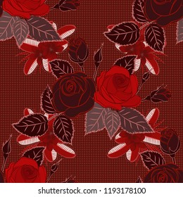 Seamless pattern. Vector illustration. Bouquets of pink, red and brown roses.