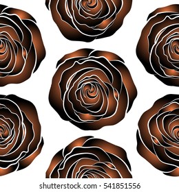 Seamless pattern. Vector illustration. Bouquets of black and orange roses on a white background.