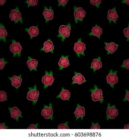 Seamless pattern. Vector illustration. Bouquets of red roses on a black background.