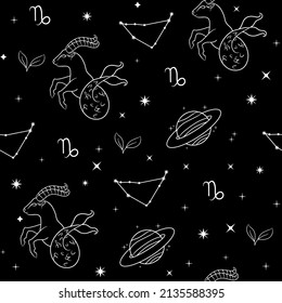 Seamless pattern. Vector illustration.
Capricorn zodiac sign. Constellation of capricorn. Planet, star, sign and element