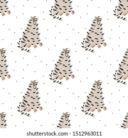 Seamless pattern vector illustration of cartoon tiger roaring. Childish kid desgin backdrop for fabric, textile, paper, wallpaper, wrapping, poster, pajama, apparel and print design.