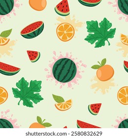 Seamless pattern vector illustration of cartoon fruits