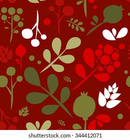 Seamless pattern, Vector illustration, Christmas colors, Christmas floral background
