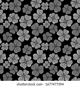 seamless pattern, vector illustration, clover image in monochrome gray, ornament for wallpaper and fabric, wrapping paper, background for design