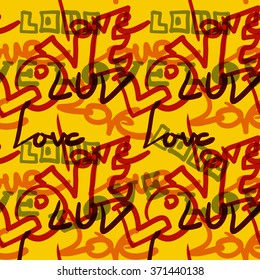 Seamless pattern vector illustration colorful word love different colors