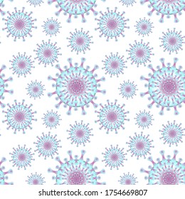 A seamless pattern. Vector illustration - coronavirus molecule under magnification, square. Epidemic, pandemic, disease