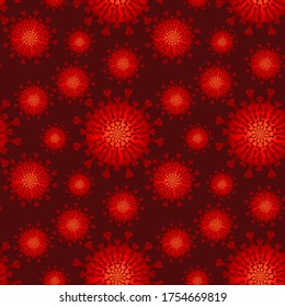 A seamless pattern. Vector illustration - coronavirus molecule under magnification, square. Epidemic, pandemic, disease