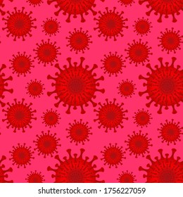 Un patrón impecable. Ilustración vectorial - molécula de coronavirus bajo ampliación, cuadrada. Epidemia, pandemia, enfermedad