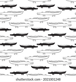Seamless pattern. Vector illustration with crocodiles. Cute cartoon character. 
