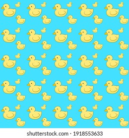 Seamless pattern vector illustration  Cute bright yellow duck on a minimalist blue background.  Idea for wallpaper, scrapbook, baby clothes or shower curtain.