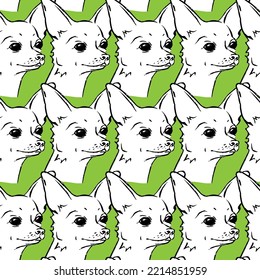 Seamless pattern with vector illustration of cute chihuahua dog in Pop Art style.