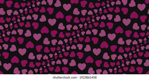 Seamless pattern vector illustration. Dark pink and light pink hearts. Black background. Wavy textures, motives. For textile and decoration. Repeat graphic design. Geometric colorful love images.